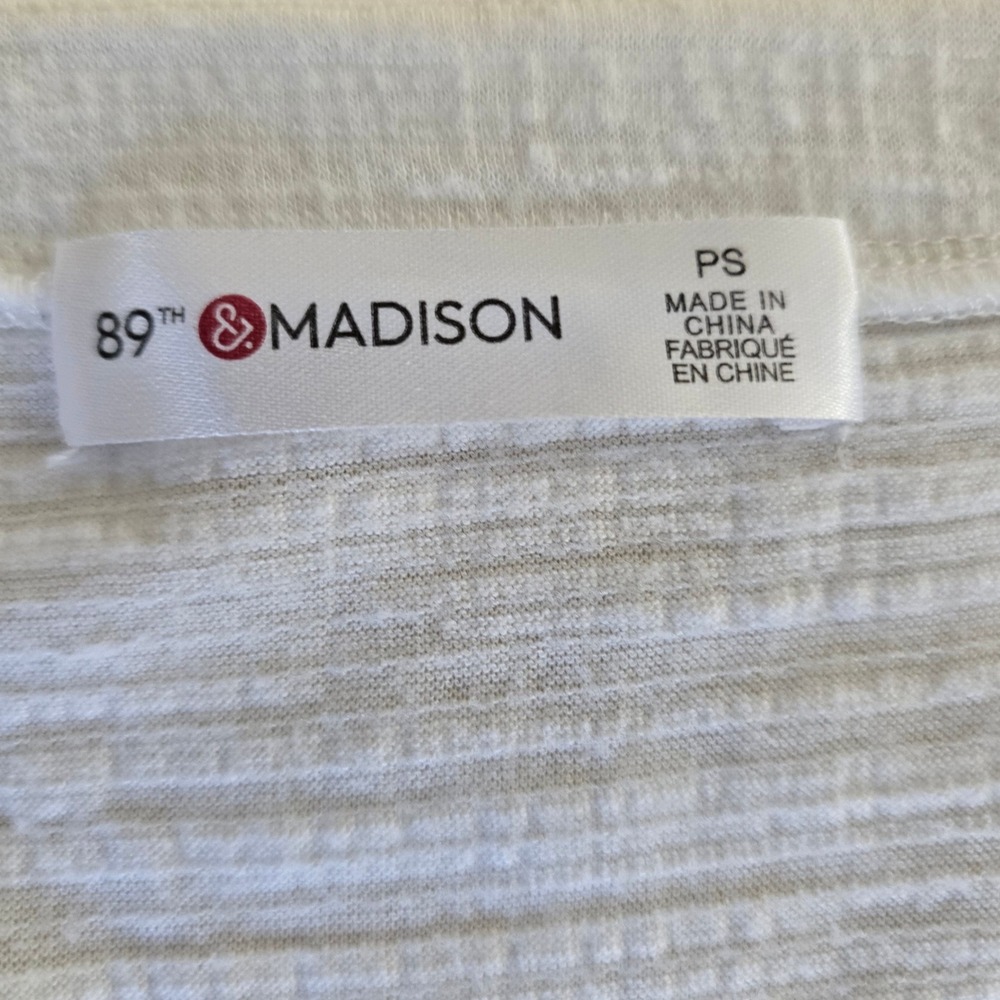 89th & Madison Women's White Lace Sleeve Top Button Henley Shirt - Picture 5 of 5